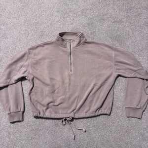 AE - S - Tan Cropped Quarter Zip Sweatshirt